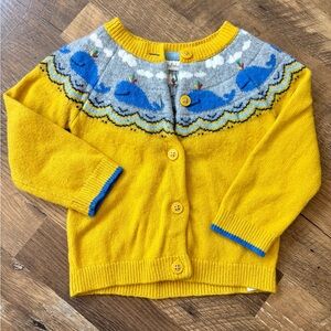 Baby Boden Yellow Gray & Blue Whale Cardigan